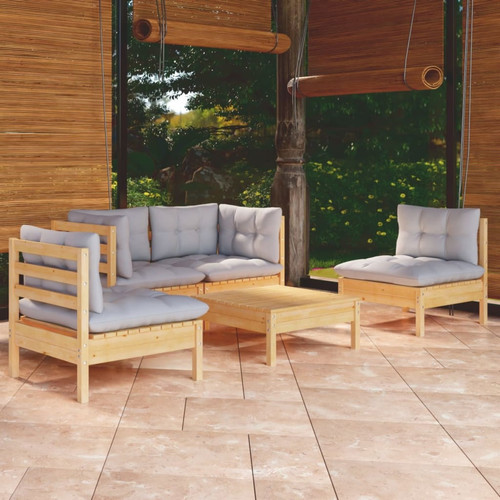 Vidaxl - vidaXL Salon de jardin 5 pcs avec coussins gris bois de pin massif Vidaxl  - Chaises de jardin