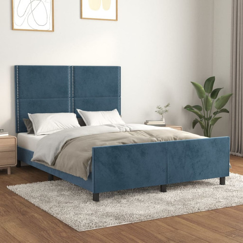 Vidaxl - vidaXL Cadre de lit avec tête de lit Bleu foncé 140x190 cm Velours Vidaxl  - Literie