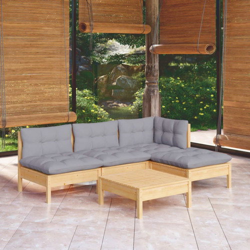 Vidaxl - vidaXL Salon de jardin 5 pcs avec coussins gris bois de pin Vidaxl  - Chaises de jardin