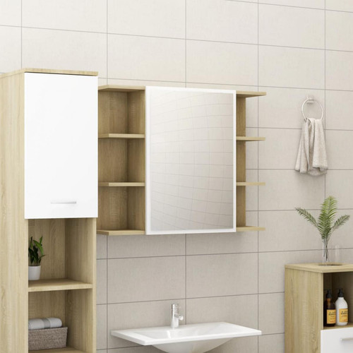 Vidaxl - vidaXL Armoire à miroir de bain Blanc et chêne sonoma 80x20,5x64 cm - meuble bas salle de bain