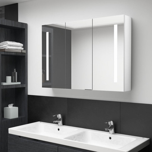 Vidaxl - vidaXL Armoire de salle de bain à miroir LED 89x14x62cm Blanc brillant - Salle de bain, toilettes