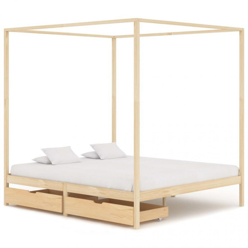 Vidaxl - vidaXL Cadre de lit à baldaquin avec 2 tiroirs Bois de pin 160x200 cm - Lits d'appoint
