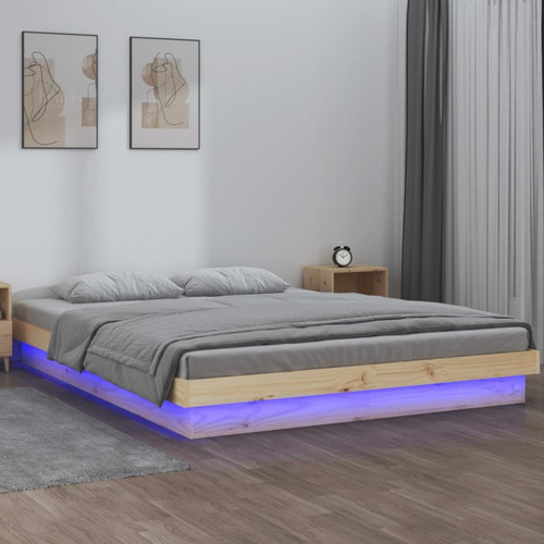 Vidaxl - vidaXL Cadre de lit à LED 150x200 cm Très grand Bois massif - Lit enfant Marron