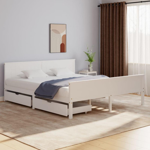 Vidaxl - vidaXL Cadre de lit avec 2 tiroirs Blanc Bois de pin massif 200x200 cm - Lit enfant avec tiroir Lit enfant