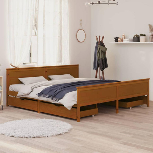Vidaxl - vidaXL Cadre de lit avec 4 tiroirs Marron miel Pin massif 200x200 cm - Lit enfant avec tiroir Lit enfant