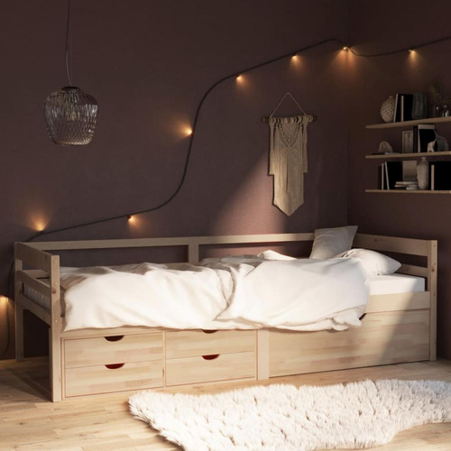 Lit enfant Vidaxl vidaXL Cadre de lit avec tiroirs et armoire Bois de pin 90x200 cm