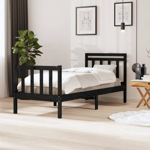 Vidaxl - vidaXL Cadre de lit Noir Bois massif 90x190 cm Simple - Lit enfant Noir