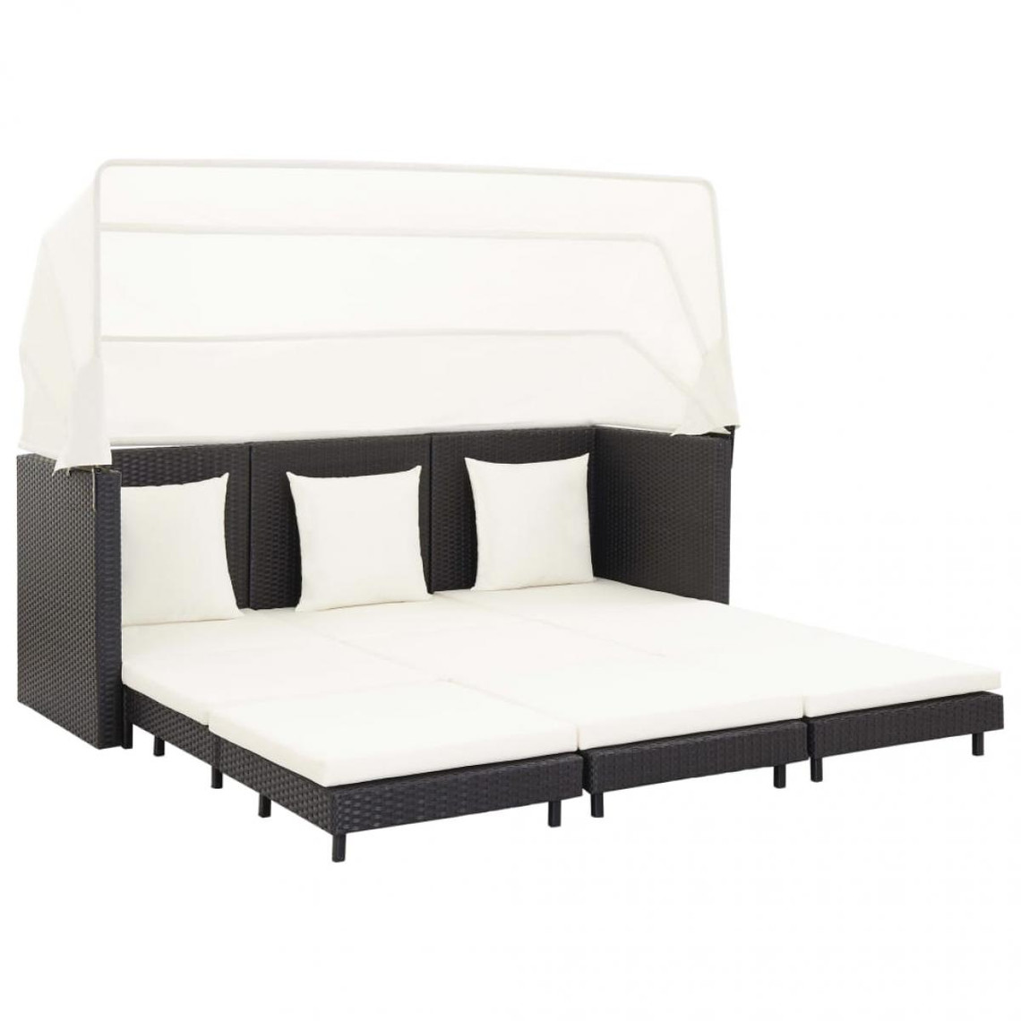 Vidaxl vidaXL Canapé-lit extensible 3 places avec toit Résine tressée Noir