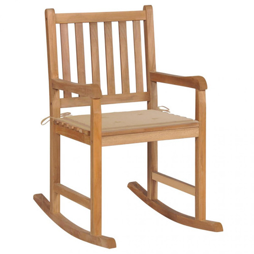 Vidaxl - vidaXL Chaise à bascule avec coussin beige Bois de teck solide - Fauteuils Rocking chair