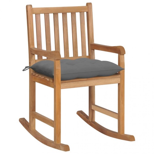 Vidaxl - vidaXL Chaise à bascule avec coussin gris Bois de teck solide - Fauteuils Rocking chair
