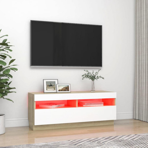 Vidaxl vidaXL Meuble TV avec lumières LED Blanc et chêne sonoma 100x35x40 cm