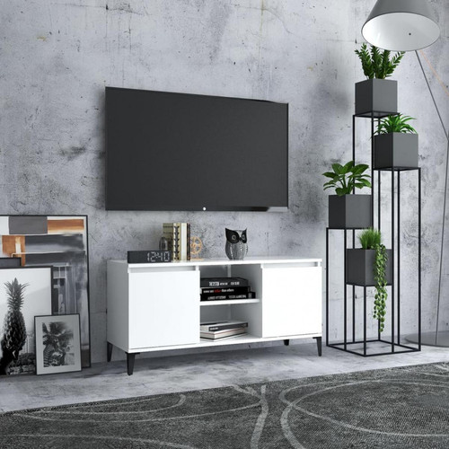 Meubles TV, Hi-Fi Vidaxl vidaXL Meuble TV avec pieds en métal Blanc 103,5x35x50 cm