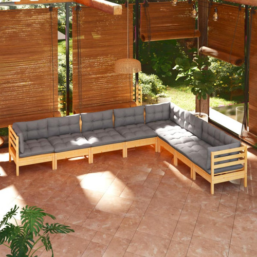 Vidaxl - vidaXL Salon de jardin 8 pcs avec coussins gris Bois de pin solide Vidaxl  - Mobilier de jardin