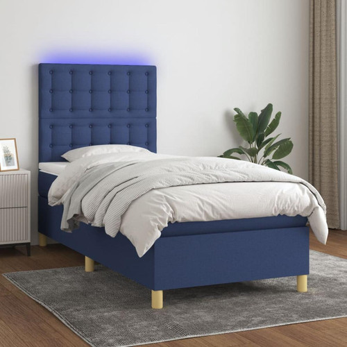 Vidaxl - vidaXL Sommier tapissier avec matelas et LED Bleu 100x200 cm Tissu - Lit led Cadres de lit