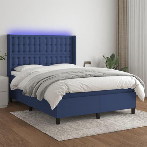 Vidaxl - vidaXL Sommier tapissier avec matelas et LED Bleu 140x190 cm Tissu - Lit led Cadres de lit