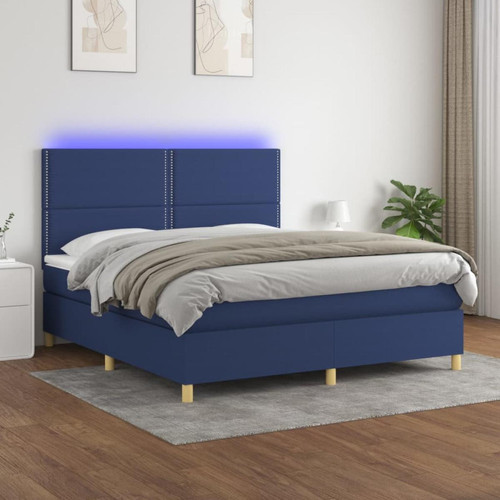 Vidaxl - vidaXL Sommier tapissier avec matelas et LED Bleu 160x200 cm Tissu - Lit led Cadres de lit