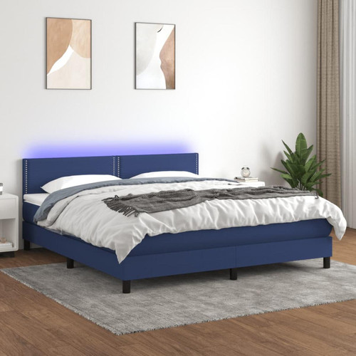 Vidaxl - vidaXL Sommier tapissier avec matelas et LED Bleu 160x200 cm Tissu - Lit sommier 160x200 Cadres de lit