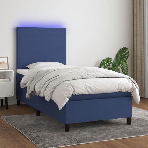 Vidaxl - vidaXL Sommier à lattes de lit avec matelas et LED Bleu 90x190cm Tissu Vidaxl  - Marchand Vidaxl