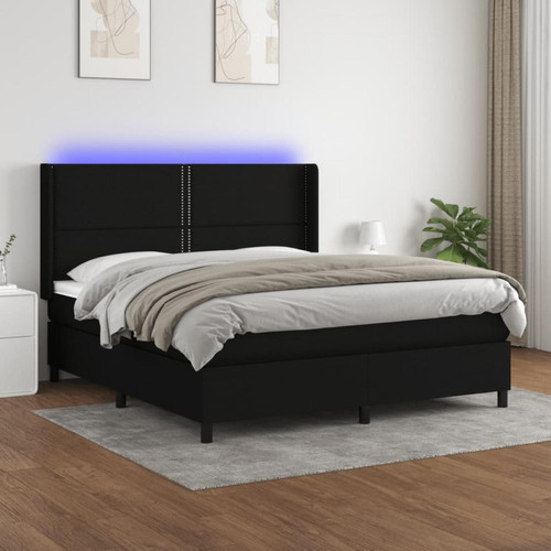 Vidaxl - vidaXL Sommier tapissier avec matelas et LED Noir 160x200 cm Tissu - Lit led Cadres de lit