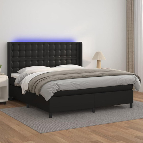 Vidaxl - vidaXL Sommier tapissier avec matelas et LED Noir 160x200cm Similicuir - Cadres de lit Noir