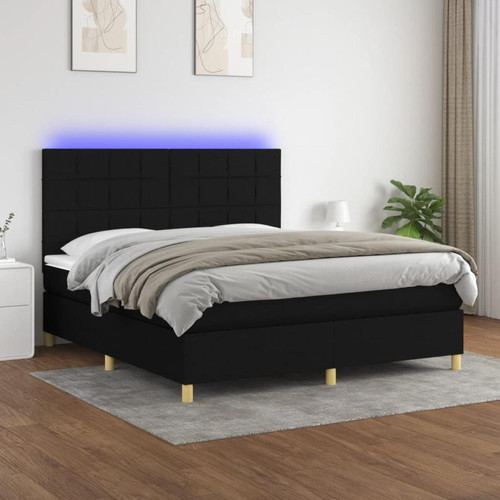 Vidaxl - vidaXL Sommier tapissier avec matelas et LED Noir 180x200 cm Tissu - Cadres de lit Noir