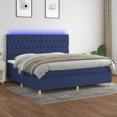 Vidaxl - vidaXL Sommier à lattes de lit et matelas et LED Bleu 200x200 cm Tissu Vidaxl  - Cadres de lit