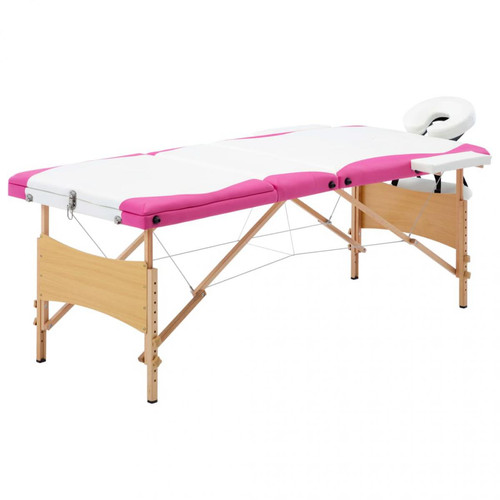 Vidaxl - vidaXL Table de massage pliable 3 zones Bois Blanc et rose Vidaxl  - Marchand Vidaxl
