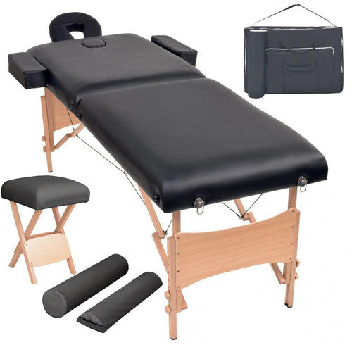 Vidaxl - vidaXL Table de massage pliable et tabouret 10 cm d'épaisseur Noir Vidaxl - Soin du corps