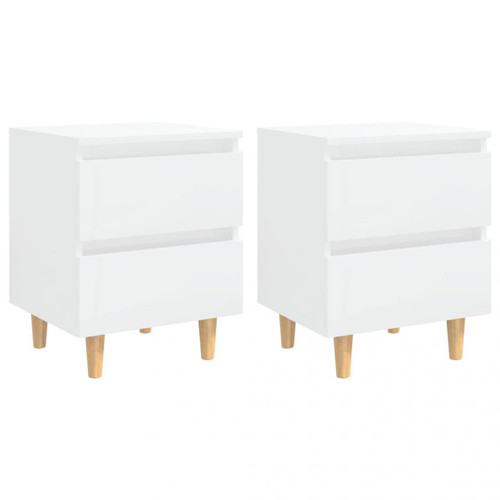 Vidaxl - vidaXL Tables de chevet pieds en pin 2 pcs Blanc brillant 40x35x50 cm - Chevet Couleur bois et blanc