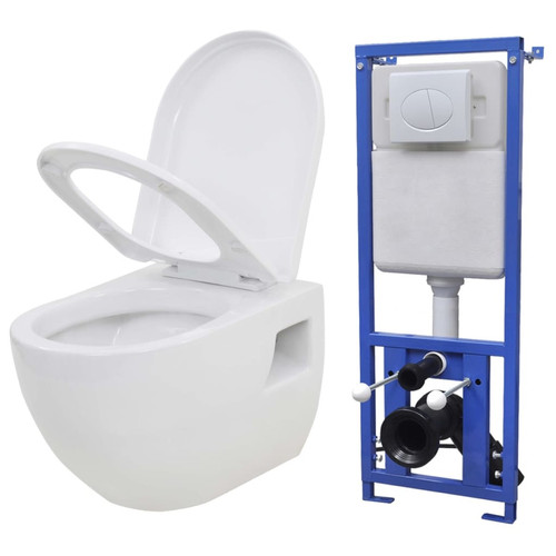 Vidaxl - Toilette murale avec réservoir de chasse caché Céramique Blanc - Toilettes et bidets - Toilettes - Blanc - Blanc - Bidet