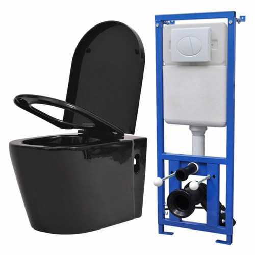 Vidaxl - Toilette suspendue au mur avec réservoir caché Céramique Noir - 274670 - Noir - Bidet