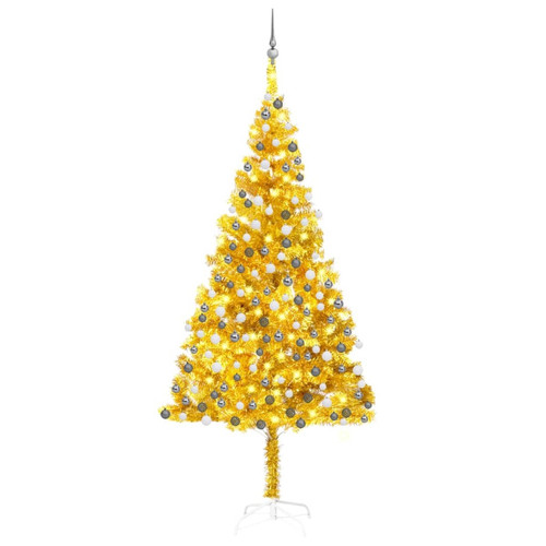 Vidaxl - vidaXL Arbre de Noël artificiel pré-éclairé et boules doré 240 cm PET Vidaxl  - Sapin de Noël Jaune