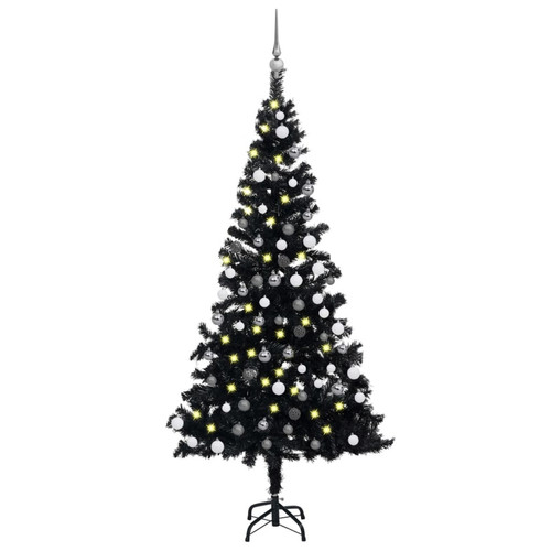 Sapin de Noël Vidaxl vidaXL Arbre de Noël artificiel pré-éclairé et boules noir 180 cm PVC