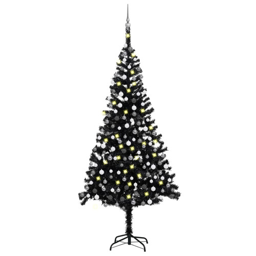 Vidaxl - vidaXL Arbre de Noël artificiel pré-éclairé et boules noir 240 cm PVC Vidaxl  - Sapin de Noël Noir Sapin de Noël