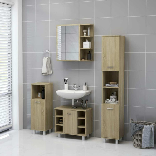 meuble bas salle de bain vidaXL Armoire à miroir de bain Chêne sonoma 62,5x20,5x64 cm Aggloméré