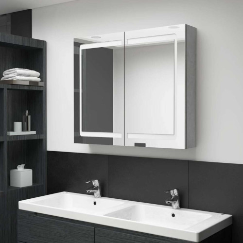 Vidaxl - vidaXL Armoire de salle de bain à miroir LED Gris béton 80x12x68 cm Vidaxl  - Etagere murale 30 kg