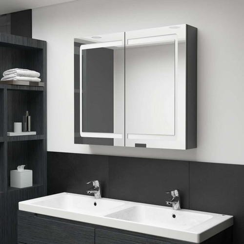 Vidaxl - vidaXL Armoire de salle de bain à miroir LED Gris brillant 80x12x68 cm - meuble bas salle de bain