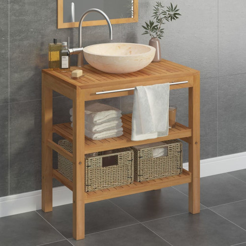 Vidaxl - vidaXL Armoire de toilette Teck solide avec lavabo en marbre Noir Vidaxl  - meuble bas salle de bain
