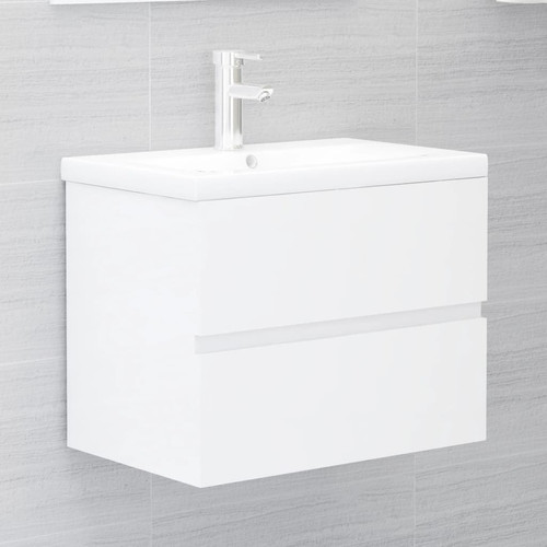 Vidaxl - vidaXL Armoire d'évier avec lavabo intégré Blanc brillant Aggloméré Vidaxl  - meuble bas salle de bain Gris ceruse et blanc