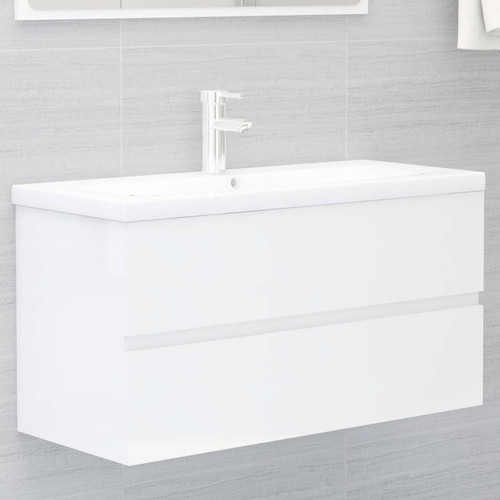 Vidaxl - vidaXL Armoire d'évier Blanc brillant 90x38,5x45 cm Aggloméré Vidaxl  - Meubles de salle de bain