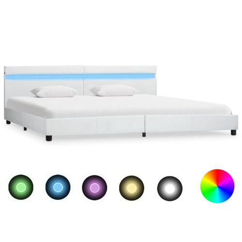 Lit enfant Vidaxl vidaXL Cadre de lit avec LED Blanc Similicuir 180 x 200 cm