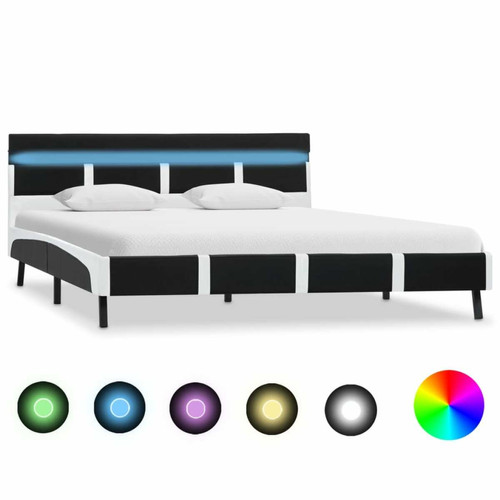 Lit enfant Vidaxl vidaXL Cadre de lit avec LED noir similicuir 140 x 200 cm