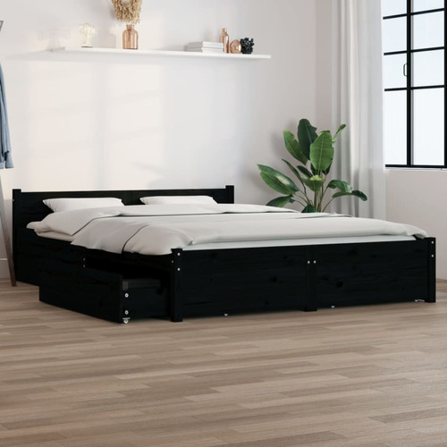 Vidaxl - vidaXL Cadre de lit avec tiroirs Noir 135x190 cm Double Vidaxl  - Lit enfant avec tiroir Lit enfant