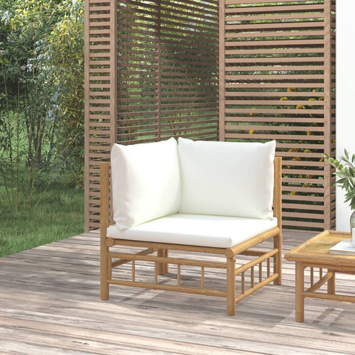 Vidaxl - vidaXL Canapé d'angle de jardin avec coussins blanc crème bambou Vidaxl  - Marchand Vidaxl