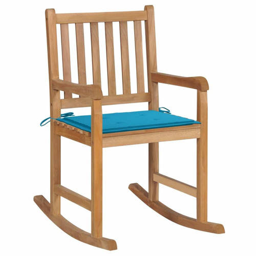 Chaises de jardin Vidaxl vidaXL Chaise à bascule avec coussin bleu Bois de teck solide
