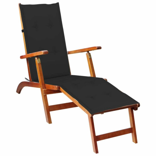 Transats, chaises longues Vidaxl vidaXL Chaise de terrasse avec repose-pied et coussin Acacia solide