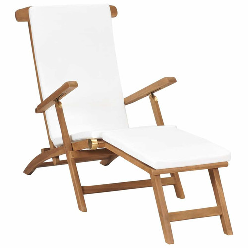Vidaxl - vidaXL Chaise longue avec coussin Blanc crème Bois de teck solide Vidaxl  - Mobilier de jardin
