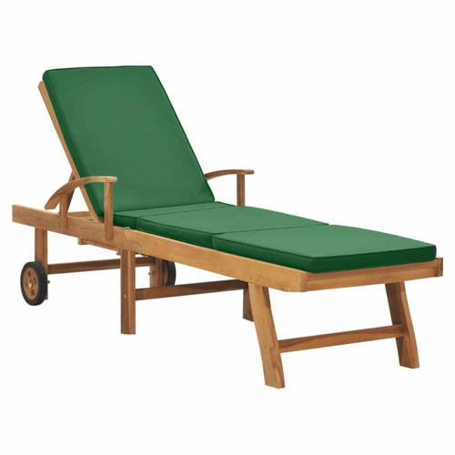 Vidaxl - vidaXL Chaise longue avec coussin Bois de teck solide Vert Vidaxl  - Transats, chaises longues