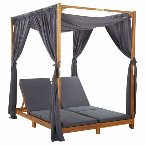 Vidaxl -vidaXL Chaise longue double avec rideaux et coussins Bois d'acacia Vidaxl  - Transats, chaises longues