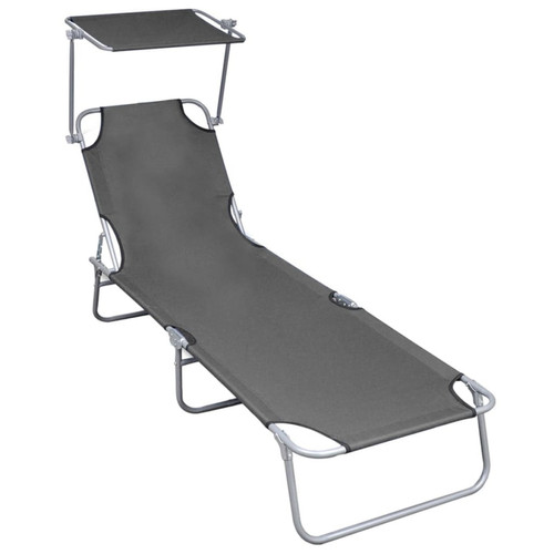 Vidaxl - vidaXL Chaise longue pliable avec auvent Gris Aluminium Vidaxl  - Transats, chaises longues